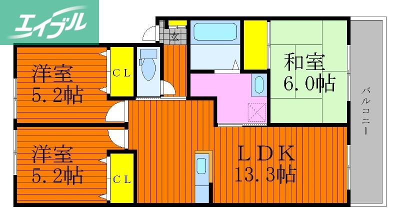 ラ・パルテール下中野 壱番館(3LDK/2階)の間取り写真