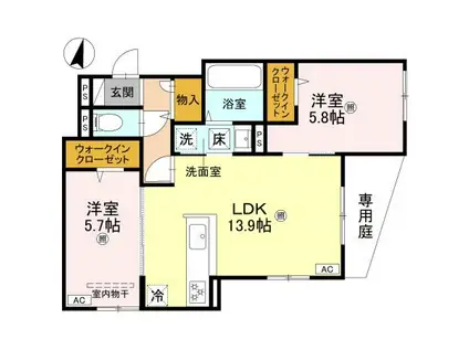 プライム金剛(2LDK/1階)の間取り写真