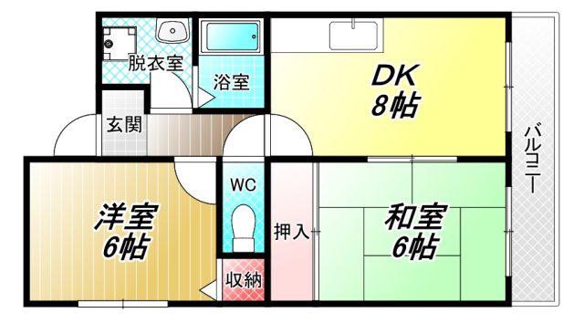 ソレアード高安(2DK/2階)の間取り写真