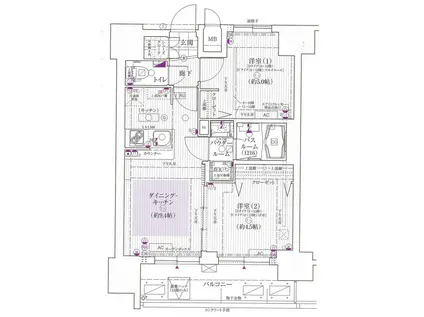 エステムプラザ難波ウエストII プレディア(2DK/13階)の間取り写真