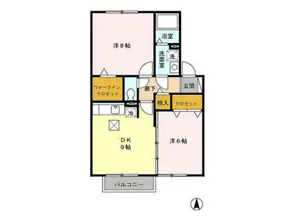 セジュールAMANOII(2DK/1階)の間取り写真