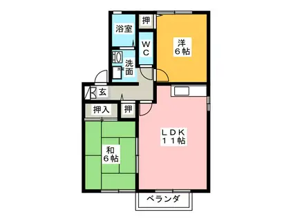 アムールAOKI 南棟(2LDK/1階)の間取り写真