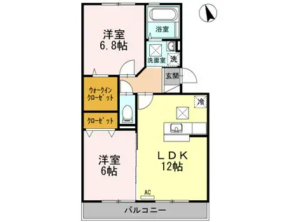 シャトーラトゥールI棟(2LDK/1階)の間取り写真