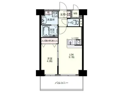 RJRクオーレ東比恵(1LDK/5階)の間取り写真