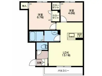 シャーメゾン黒田(2LDK/1階)の間取り写真