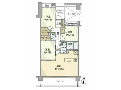クレッセント武蔵小杉(3LDK/3階)の間取り写真