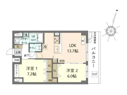 K.CURACION(2LDK/9階)の間取り写真