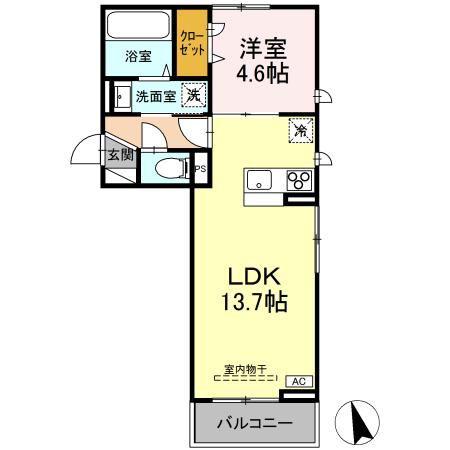 スカイハイ天神町(1LDK/2階)の間取り写真