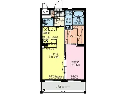 都城年見町Hマンション(1LDK/2階)の間取り写真