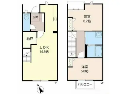 ディアスパルモS II(2LDK/1階)の間取り写真