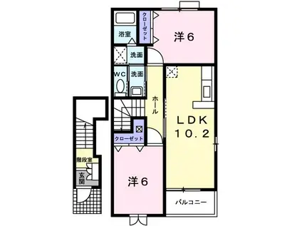ウイング ソレイユII(2LDK/2階)の間取り写真