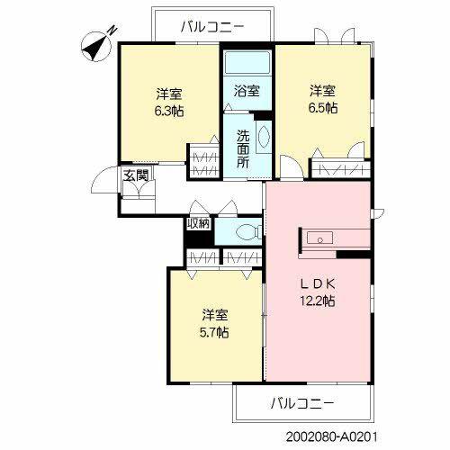 クレールガーデン小山(3LDK/2階)の間取り写真