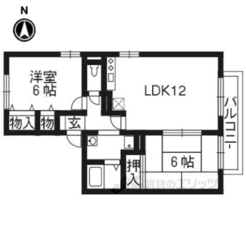 アベニュー祝園(2LDK/2階)の間取り写真