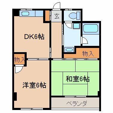 フラット鈴木(2DK/3階)の間取り写真