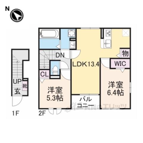 フロントパークひこねⅠ(2LDK/2階)の間取り写真