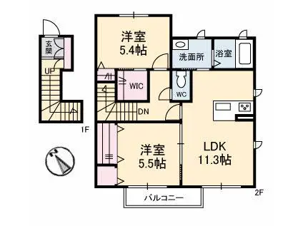 ボナールS III棟(2LDK/2階)の間取り写真