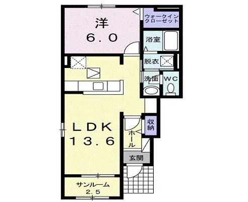 グランヴェールA(1LDK/1階)の間取り写真