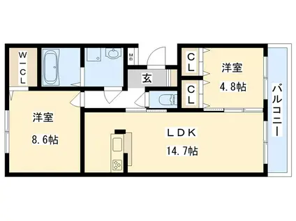 カーサメロディア(2LDK/2階)の間取り写真