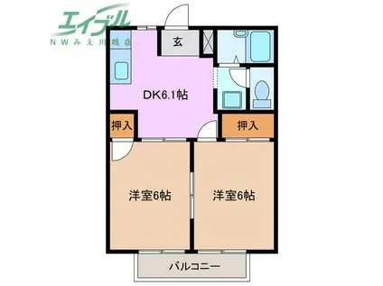 シティハイツポプラ(2DK/2階)の間取り写真