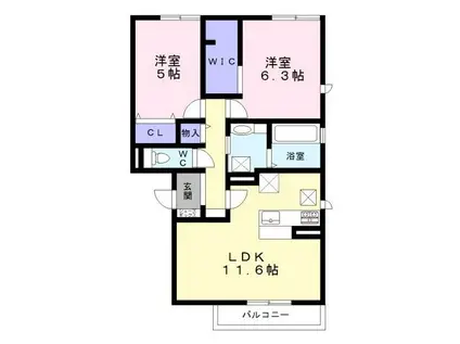 ファミール A棟(2LDK/1階)の間取り写真