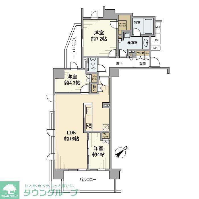 クレヴィア用賀(3LDK/5階)の間取り写真