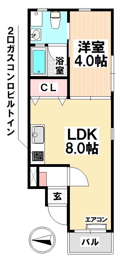 ノーザンクロス(1LDK/2階)の間取り写真