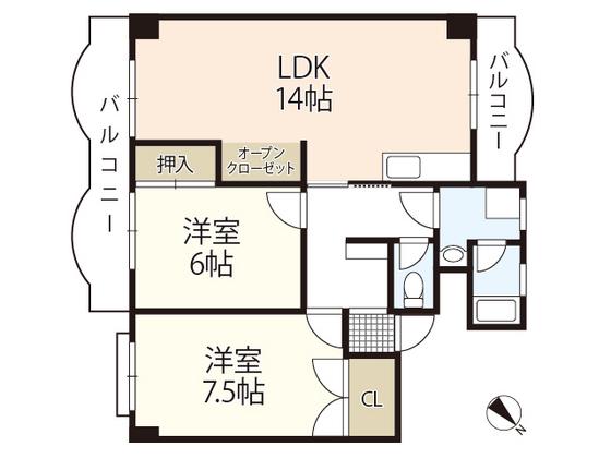山根ハイム(2LDK/3階)の間取り写真