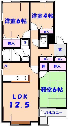 リズ市川平田(3LDK/3階)の間取り写真