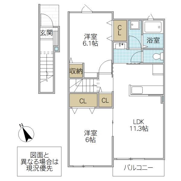 グレース・ヴィラ 弐番館(2LDK/2階)の間取り写真
