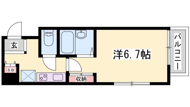 ジュネス姫路II(1K/5階)の間取り写真