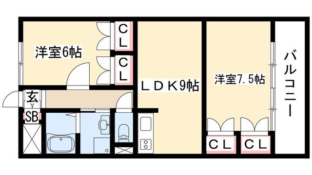 英ハイツ(2LDK/1階)の間取り写真