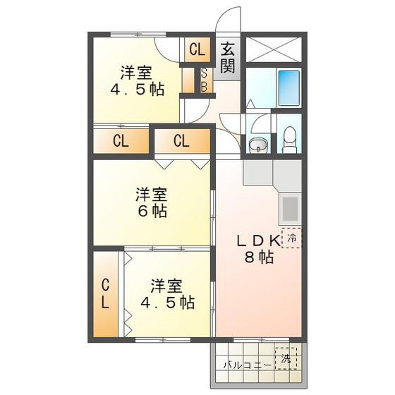 ヤマタケビル(3LDK/2階)の間取り写真