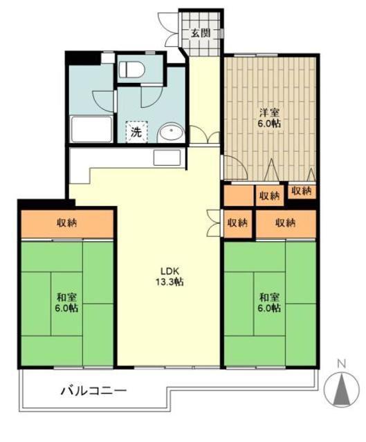 昭島つつじが丘ハイツ3号棟(3LDK/10階)の間取り写真