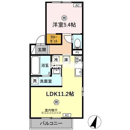 LUSSOIV A棟(1LDK/1階)の間取り写真