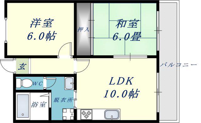 パルコート浅井(2LDK/2階)の間取り写真