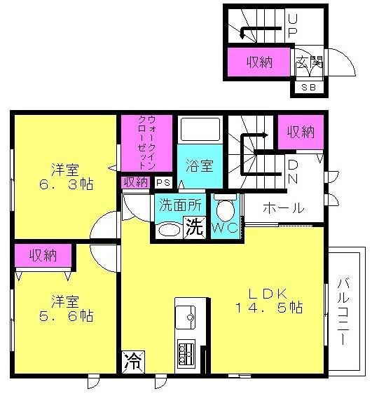 シャーメゾン パル(2LDK/2階)の間取り写真
