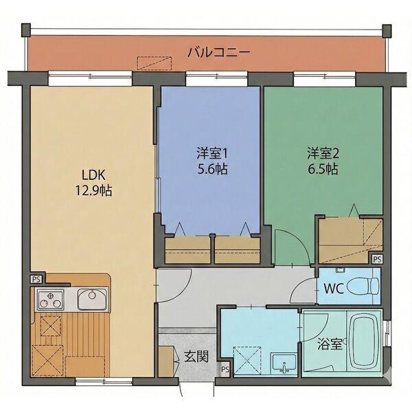 フェリシアス(2LDK/2階)の間取り写真