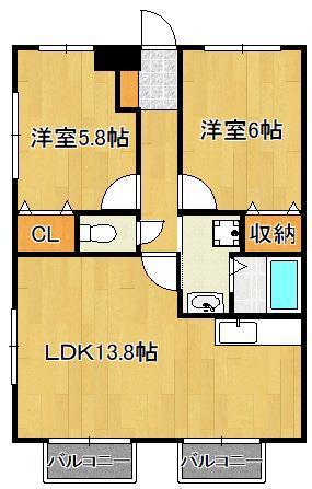 アムールN・K II(2LDK/2階)の間取り写真