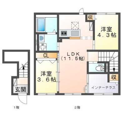プレリー・春日野(2LDK/2階)の間取り写真