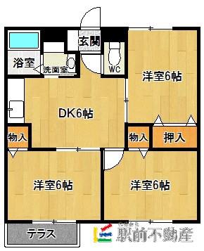 パークサイドB棟(3DK/2階)の間取り写真