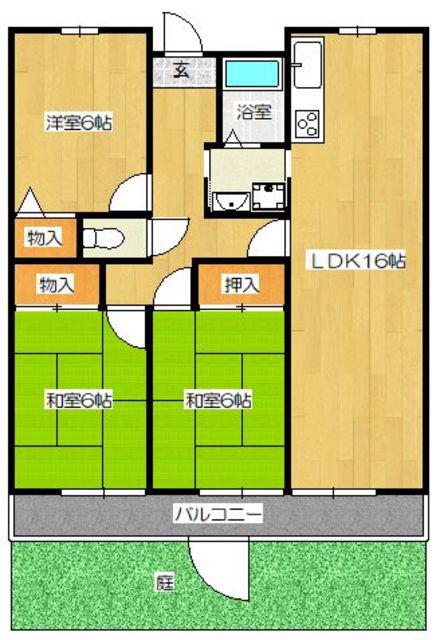 大産春日マンション(3LDK/1階)の間取り写真