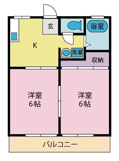 ハイツタケハラB(2K/1階)の間取り写真