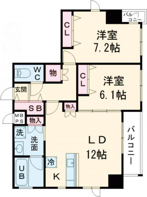 サンドキャッスル佐古一番町(2LDK/8階)の間取り写真