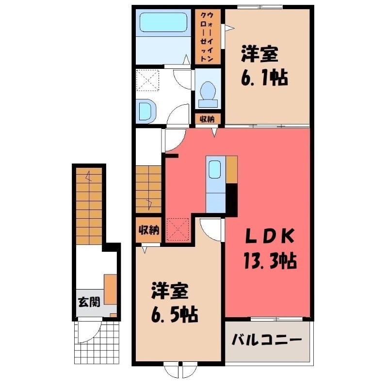 シャルマンコート太田 O(2LDK/2階)の間取り写真