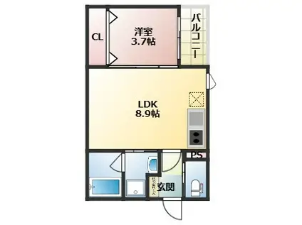 THE NOBLES 花畑(1LDK/3階)の間取り写真