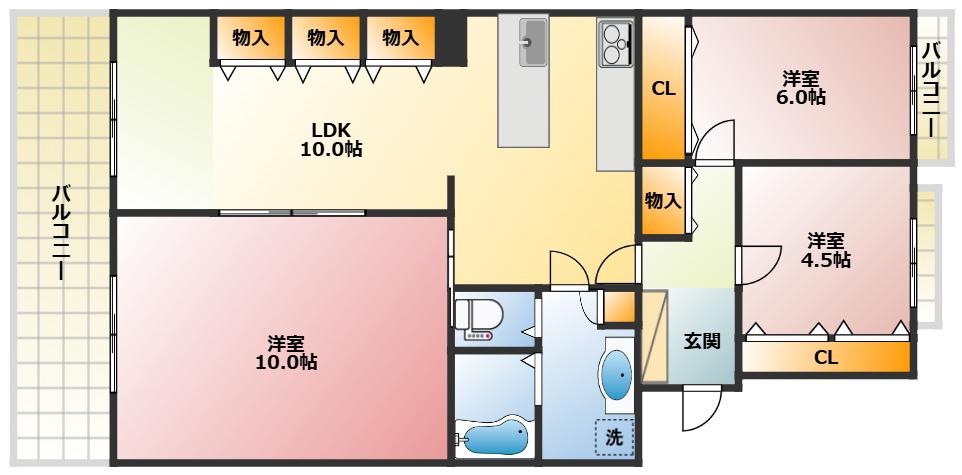 サードスクエア小倉台(2LDK/3階)の間取り写真