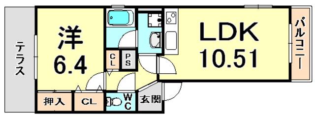 フィオーレ(1LDK/2階)の間取り写真