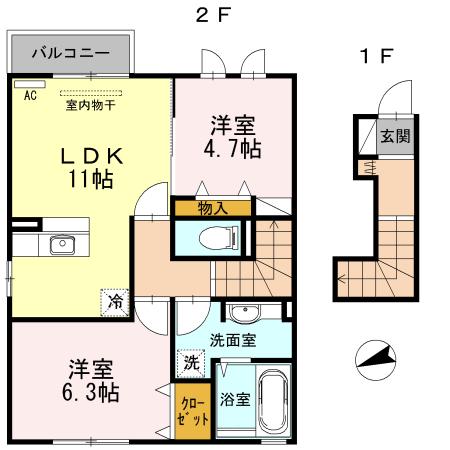 カサ・オリーブ(2LDK/2階)の間取り写真