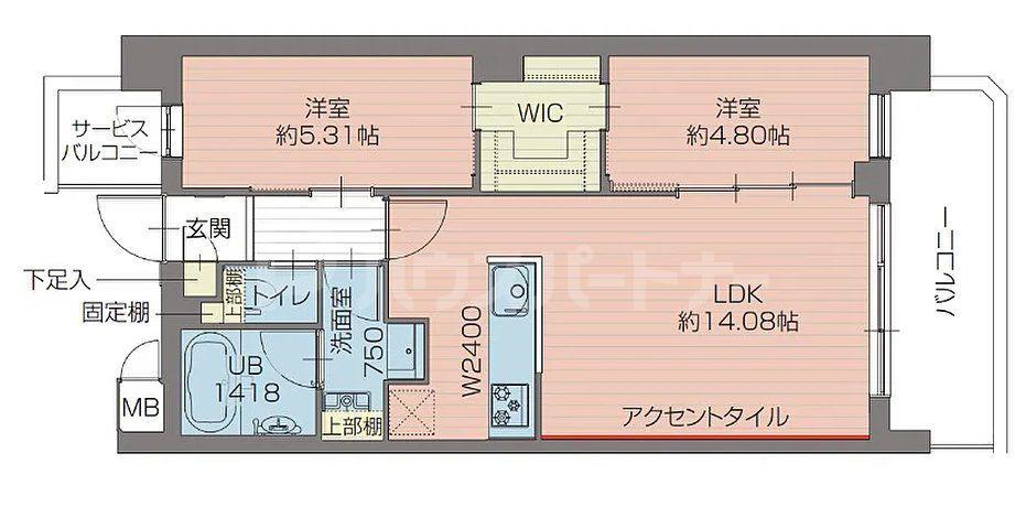 プレジオ北綾瀬ASIAN(2LDK/6階)の間取り写真
