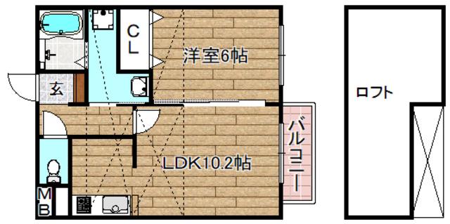 リヴェールヴィラ(1LDK/2階)の間取り写真